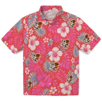 Bowling Green Falcons Hawaiian Shirt - Hibiscus Monstera Orange