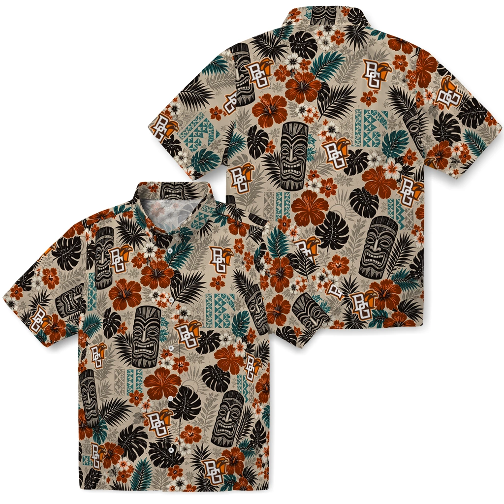 bowling-green-falcons-hawaiian-shirt-personalized-tiki-masks-warm-beige-high-quality.webp