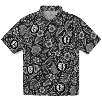 Brooklyn Nets Hawaiian Shirt - Crystal Foliage Black