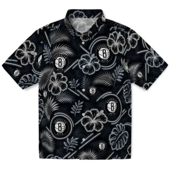 Brooklyn Nets Hawaiian Shirt - Neon Florals Black