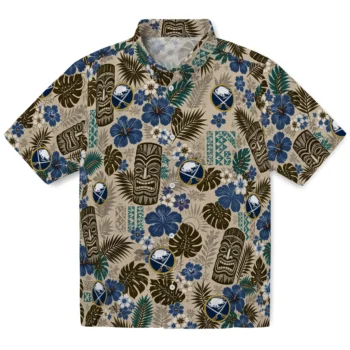 Buffalo Sabres Hawaiian Shirt - Tiki Masks Warm Beige