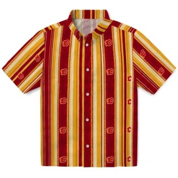 Calgary Flames Hawaiian Shirt - Distressed Stripes Red Yellow