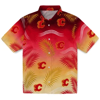 Calgary Flames Hawaiian Shirt - Ombre Fronds Red
