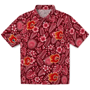 Calgary Flames Hawaiian Shirt - Crystal Foliage Red