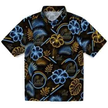 California Golden Bears Hawaiian Shirt - Neon Florals Black