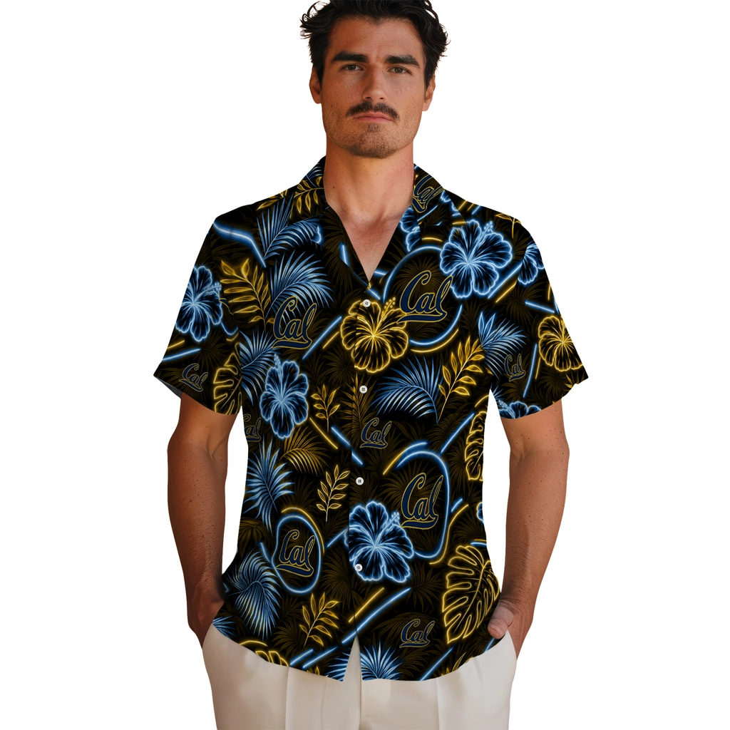 california-golden-bears-hawaiian-shirt-custom-neon-florals-black-fashion-forward.webp