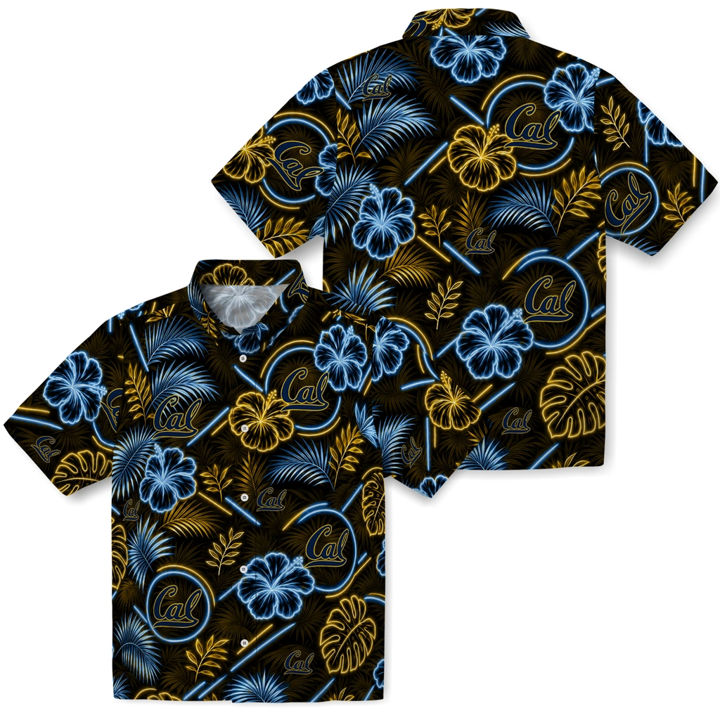 california-golden-bears-hawaiian-shirt-custom-neon-florals-black-high-quality.webp