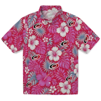 Carolina Hurricanes Hawaiian Shirt - Hibiscus Monstera Red