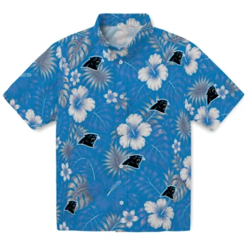 Carolina Panthers Hawaiian Shirt - Hibiscus Monstera Blue