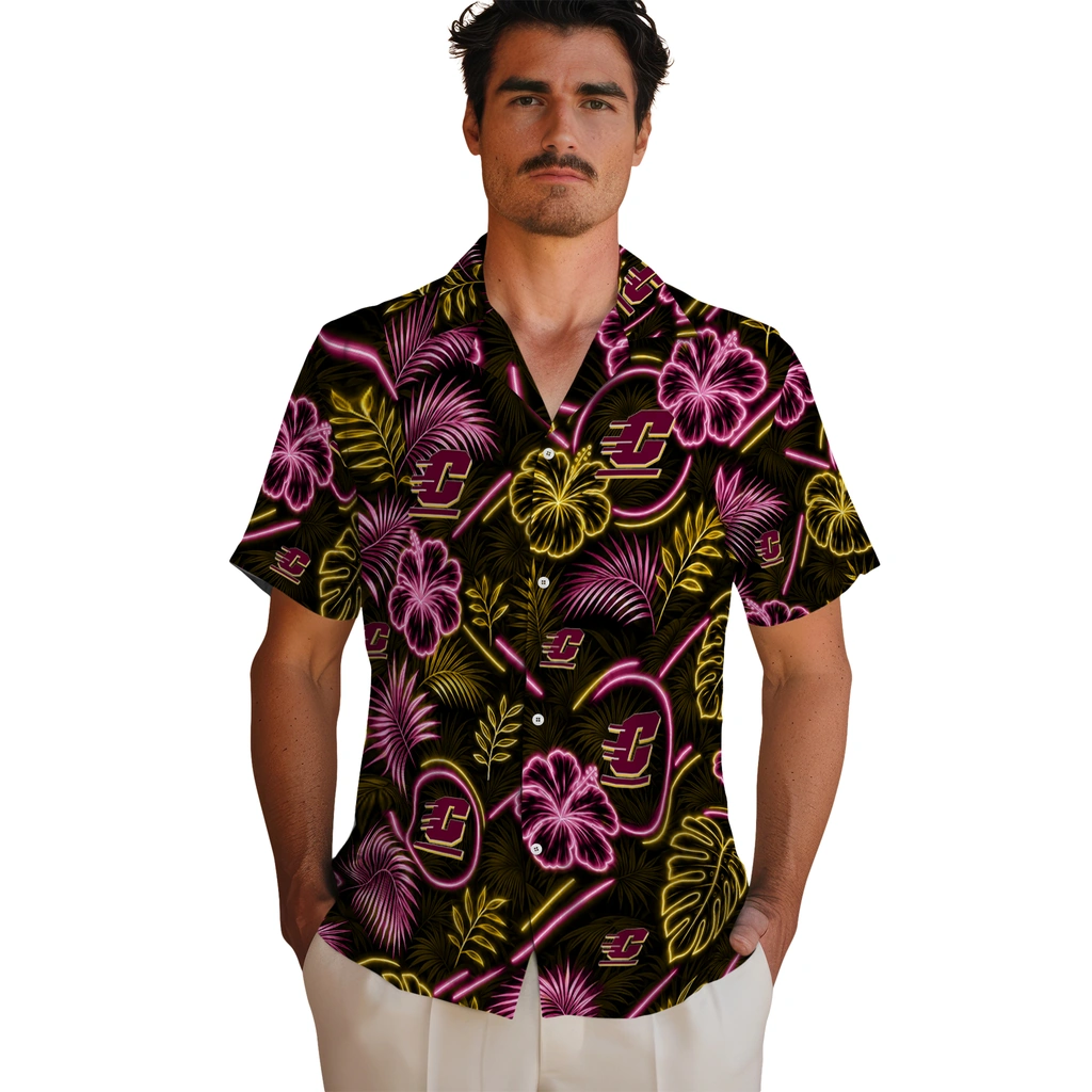 central-michigan-chippewas-hawaiian-shirt-customized-neon-florals-black-fashion-forward.webp