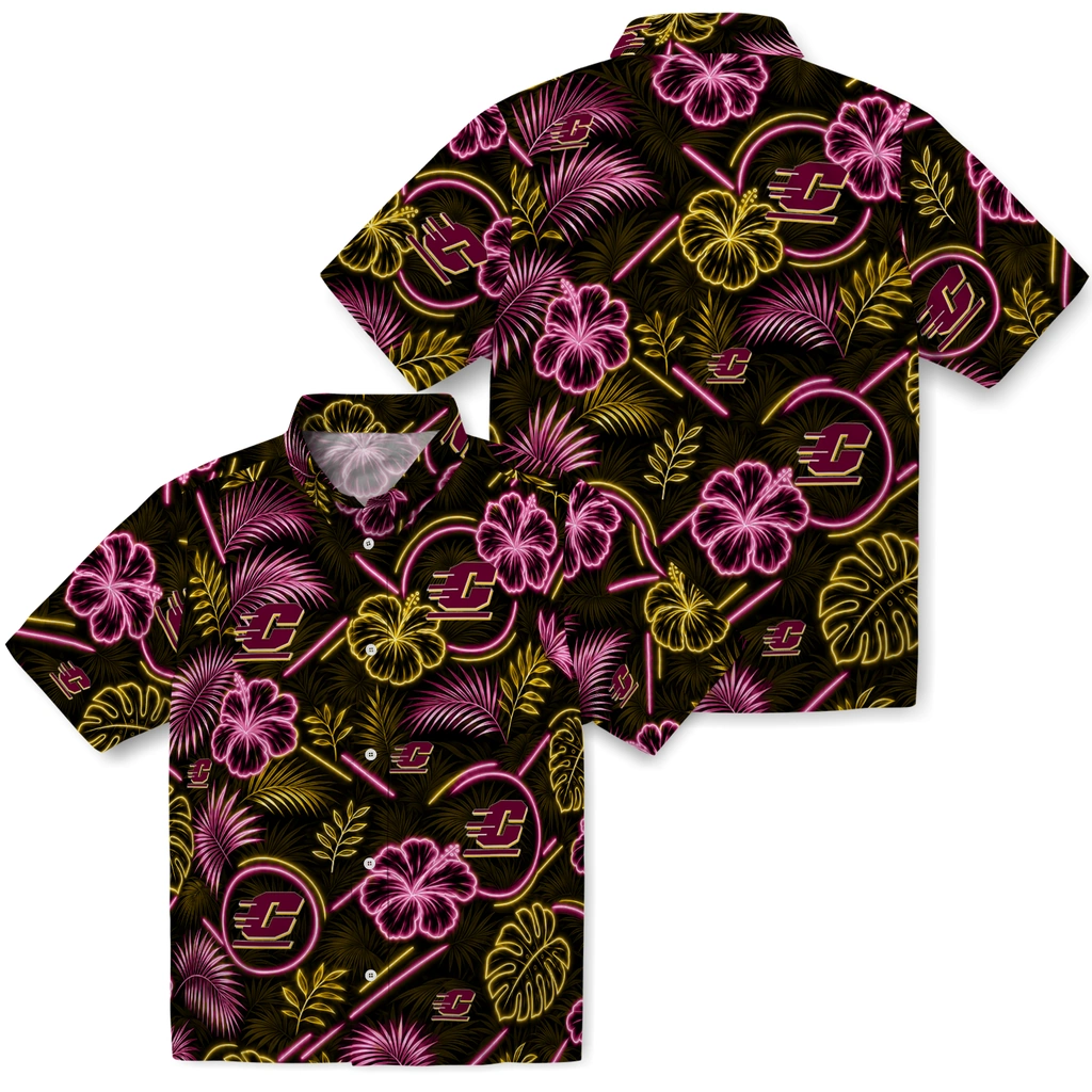central-michigan-chippewas-hawaiian-shirt-customized-neon-florals-black-high-quality.webp