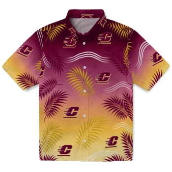 Central Michigan Chippewas Hawaiian Shirt - Ombre Fronds Maroon