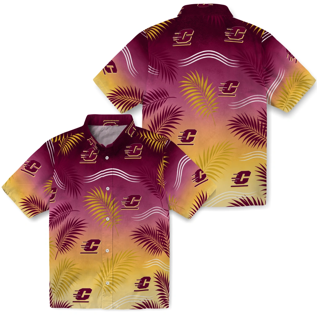 central-michigan-chippewas-hawaiian-shirt-customized-ombre-fronds-maroon-high-quality.webp