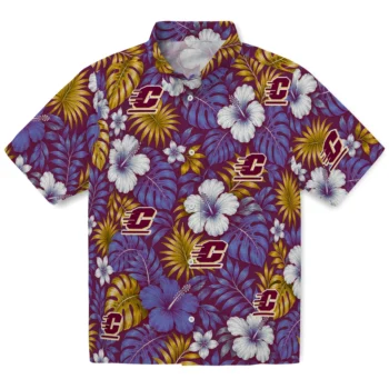 Central Michigan Chippewas Hawaiian Shirt - Hibiscus Monstera Maroon