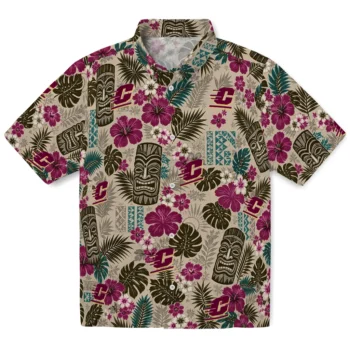 Central Michigan Chippewas Hawaiian Shirt - Tiki Masks Warm Beige