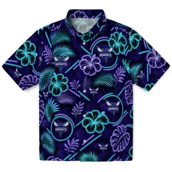Charlotte Hornets Hawaiian Shirt - Neon Florals Black