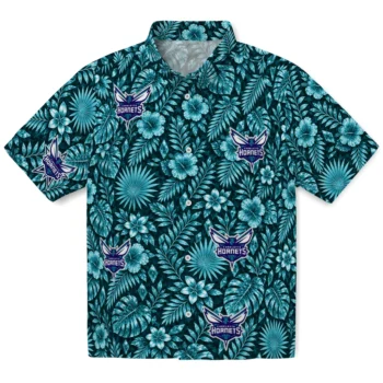 Charlotte Hornets Hawaiian Shirt - Crystal Foliage Teal