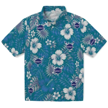 Charlotte Hornets Hawaiian Shirt - Hibiscus Monstera Teal