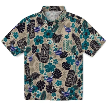 Charlotte Hornets Hawaiian Shirt - Tiki Masks Warm Beige