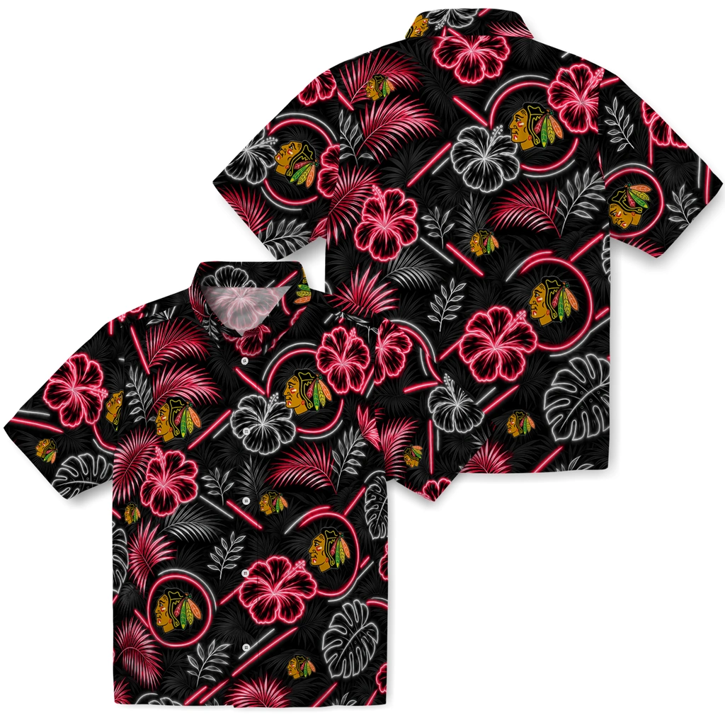chicago-blackhawks-hawaiian-shirt-custom-neon-florals-black-high-quality.webp