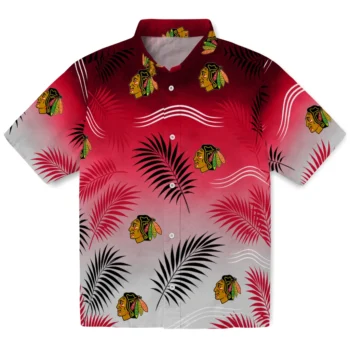 Chicago Blackhawks Hawaiian Shirt - Ombre Fronds Red