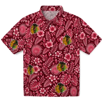 Chicago Blackhawks Hawaiian Shirt - Crystal Foliage Red