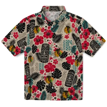 Chicago Blackhawks Hawaiian Shirt - Tiki Masks Warm Beige