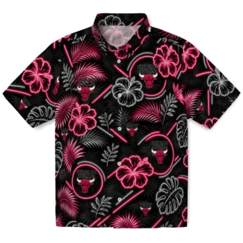 Chicago Bulls Hawaiian Shirt - Neon Florals Black