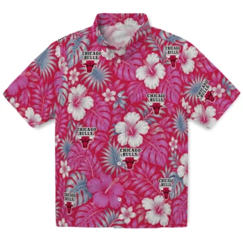 Chicago Bulls Hawaiian Shirt - Hibiscus Monstera Red