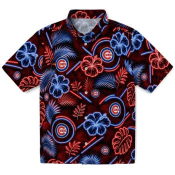 Chicago Cubs Hawaiian Shirt - Neon Florals Black