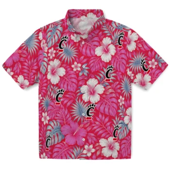 Cincinnati Bearcats Hawaiian Shirt - Hibiscus Monstera Red