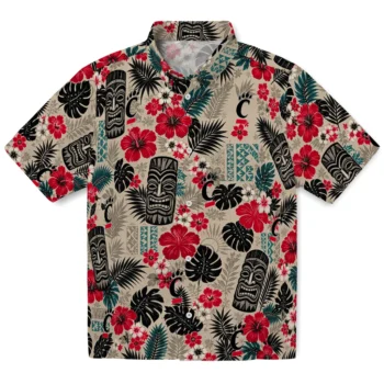 Cincinnati Bearcats Hawaiian Shirt - Tiki Masks Warm Beige