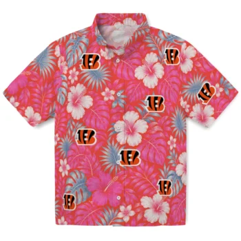 Cincinnati Bengals Hawaiian Shirt - Hibiscus Monstera Orange