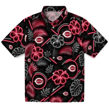 Cincinnati Reds Hawaiian Shirt - Neon Florals Black