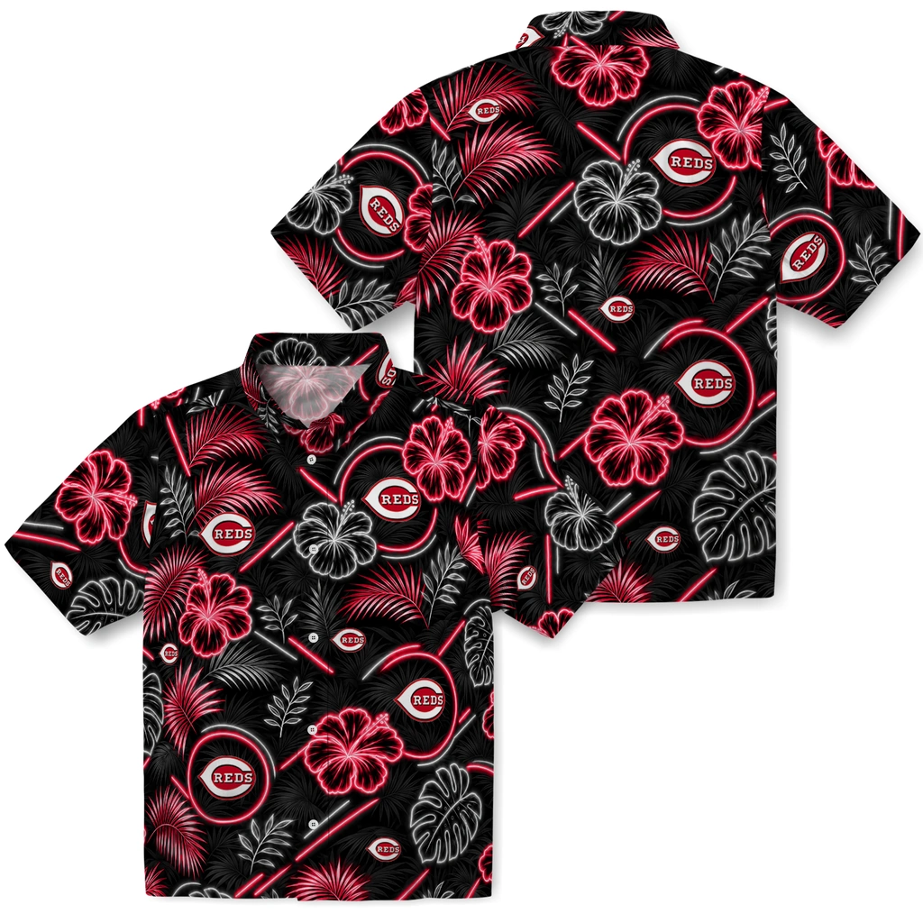 cincinnati-reds-hawaiian-shirt-customized-neon-florals-black-high-quality.webp