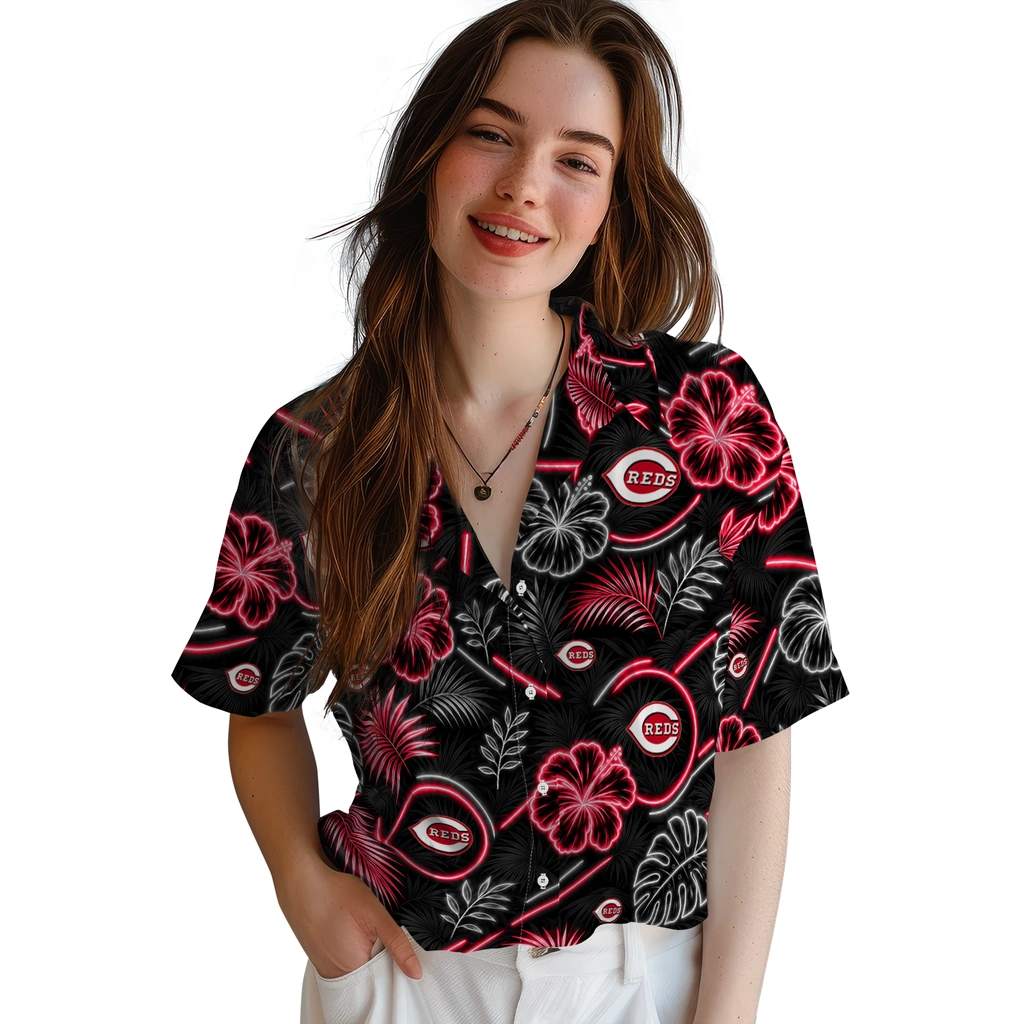 cincinnati-reds-hawaiian-shirt-customized-neon-florals-black-latest-model.webp
