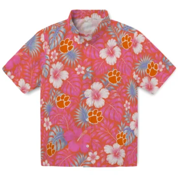 Clemson Tigers Hawaiian Shirt - Hibiscus Monstera Orange