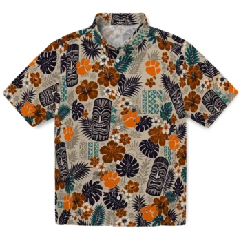 Clemson Tigers Hawaiian Shirt - Tiki Masks Warm Beige