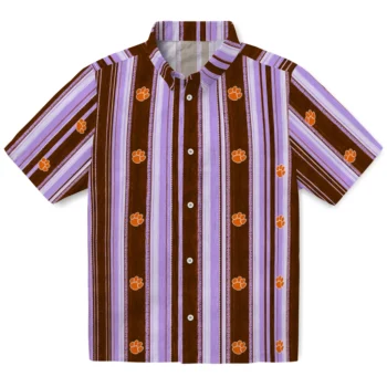 Clemson Tigers Hawaiian Shirt - Distressed Stripes Orange Purple