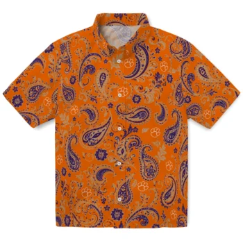 Clemson Tigers Hawaiian Shirt - Paisley Print Orange
