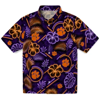 Clemson Tigers Hawaiian Shirt - Neon Florals Black