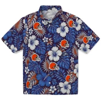 Cleveland Browns Hawaiian Shirt - Hibiscus Monstera Brown