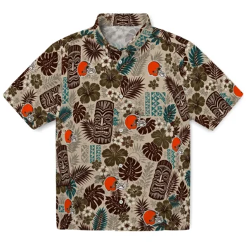 Cleveland Browns Hawaiian Shirt - Tiki Masks Warm Beige