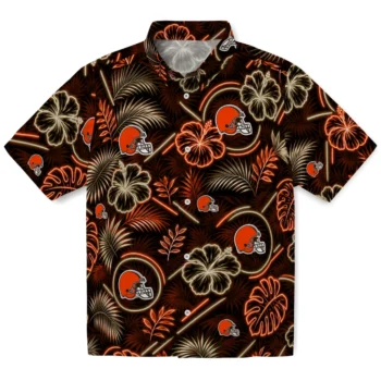 Cleveland Browns Hawaiian Shirt - Neon Florals Black