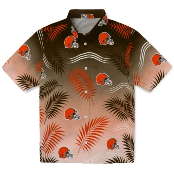 Cleveland Browns Hawaiian Shirt - Ombre Fronds Brown