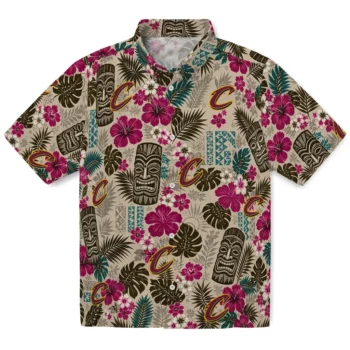 Cleveland Cavaliers Hawaiian Shirt - Tiki Masks Warm Beige
