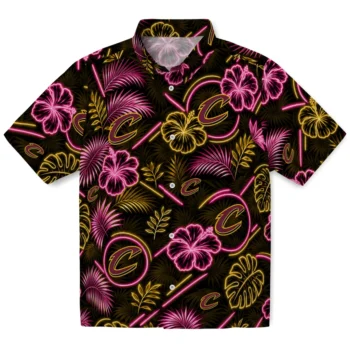 Cleveland Cavaliers Hawaiian Shirt - Neon Florals Black