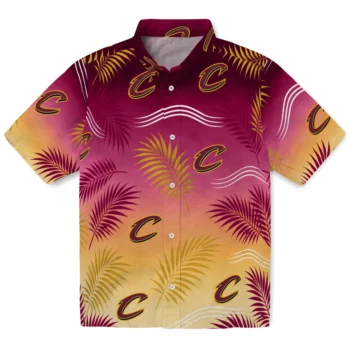 Cleveland Cavaliers Hawaiian Shirt - Ombre Fronds Wine