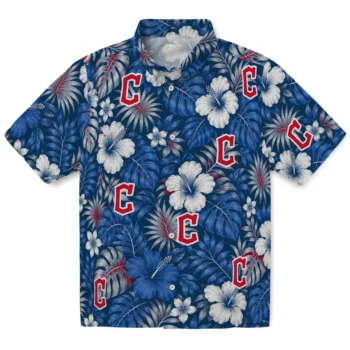 Cleveland Guardians Hawaiian Shirt - Hibiscus Monstera Navy Blue