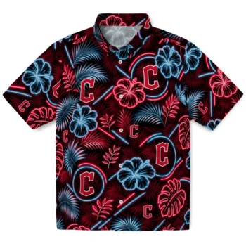 Cleveland Guardians Hawaiian Shirt - Neon Florals Black